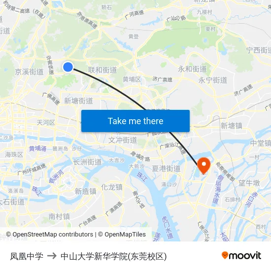 凤凰中学 to 中山大学新华学院(东莞校区) map