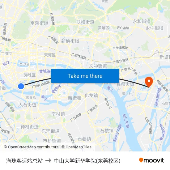 海珠客运站总站 to 中山大学新华学院(东莞校区) map