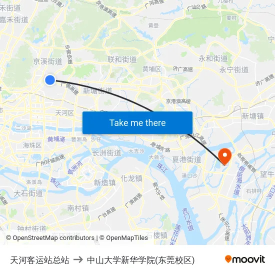 天河客运站总站 to 中山大学新华学院(东莞校区) map