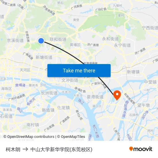 柯木朗 to 中山大学新华学院(东莞校区) map