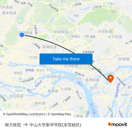 南方医院 to 中山大学新华学院(东莞校区) map