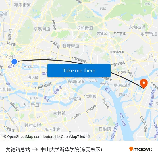 文德路总站 to 中山大学新华学院(东莞校区) map