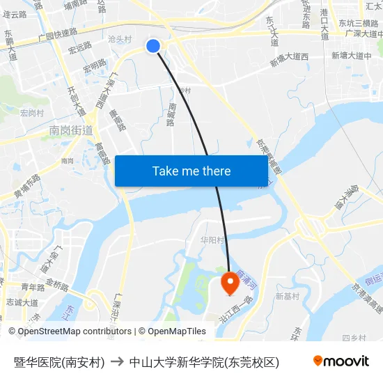 暨华医院(南安村) to 中山大学新华学院(东莞校区) map