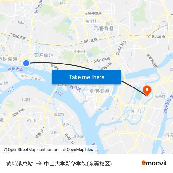 黄埔港总站 to 中山大学新华学院(东莞校区) map