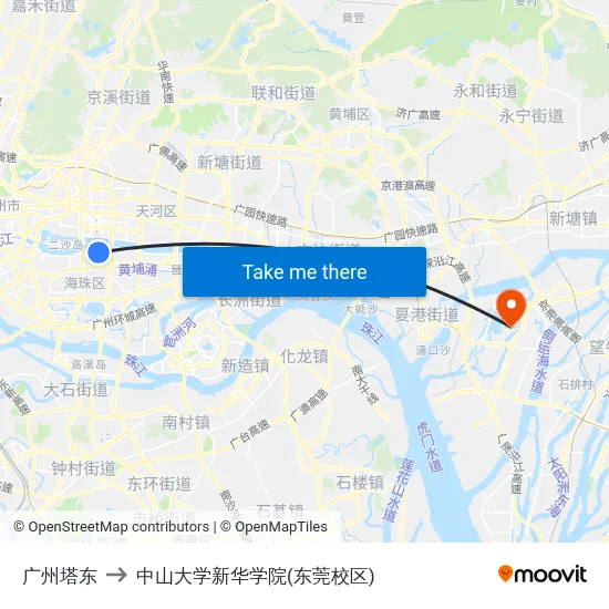 广州塔东 to 中山大学新华学院(东莞校区) map