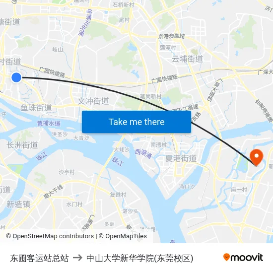 东圃客运站总站 to 中山大学新华学院(东莞校区) map