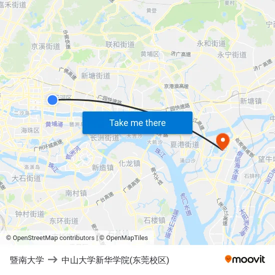 暨南大学 to 中山大学新华学院(东莞校区) map