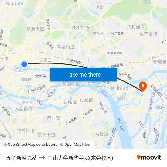 五羊新城总站 to 中山大学新华学院(东莞校区) map