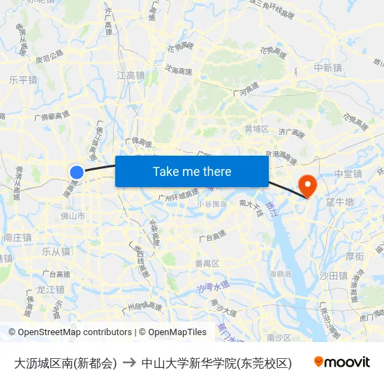 大沥城区南(新都会) to 中山大学新华学院(东莞校区) map