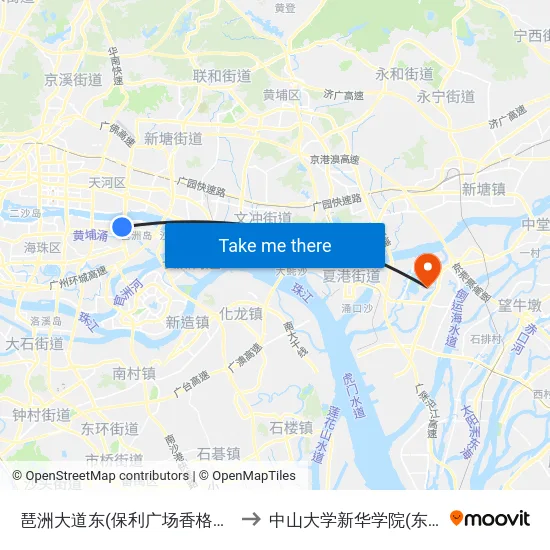 琶洲大道东(保利广场香格里拉酒店) to 中山大学新华学院(东莞校区) map