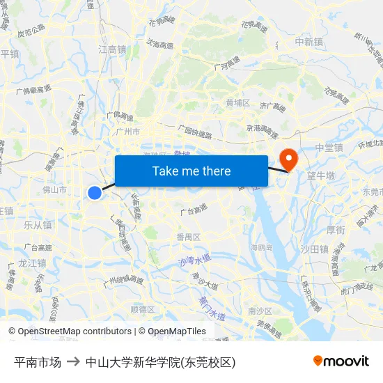 平南市场 to 中山大学新华学院(东莞校区) map