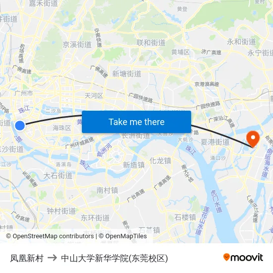 凤凰新村 to 中山大学新华学院(东莞校区) map