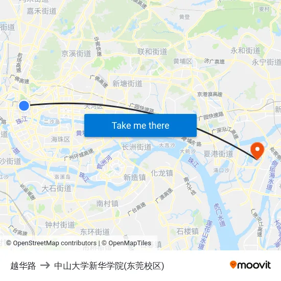 越华路 to 中山大学新华学院(东莞校区) map