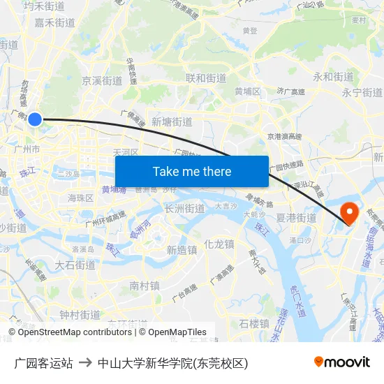 广园客运站 to 中山大学新华学院(东莞校区) map