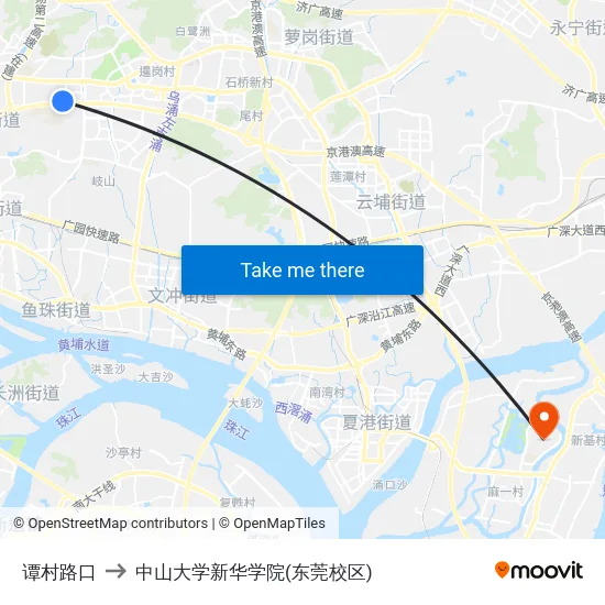 谭村路口 to 中山大学新华学院(东莞校区) map