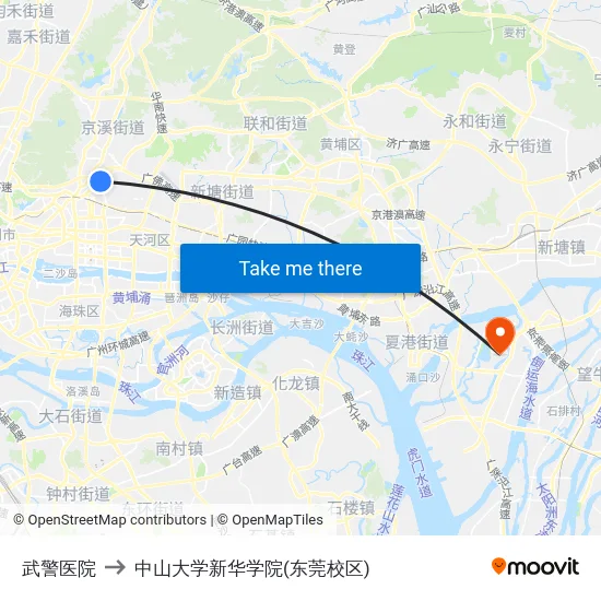 武警医院 to 中山大学新华学院(东莞校区) map