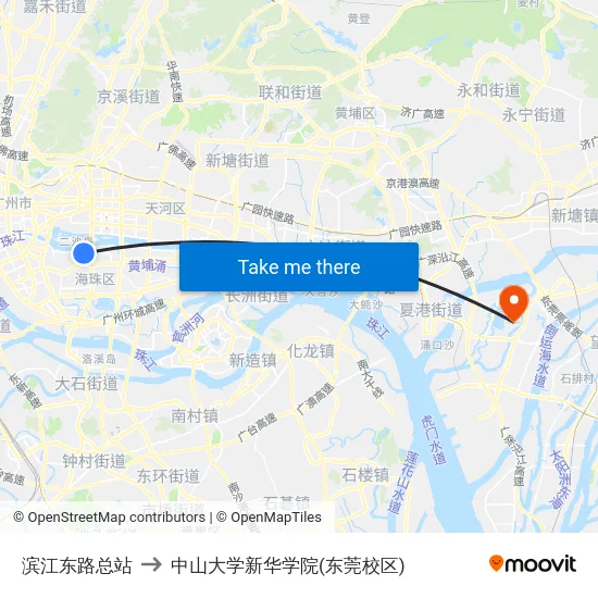 滨江东路总站 to 中山大学新华学院(东莞校区) map