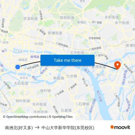 南洲北(好又多) to 中山大学新华学院(东莞校区) map