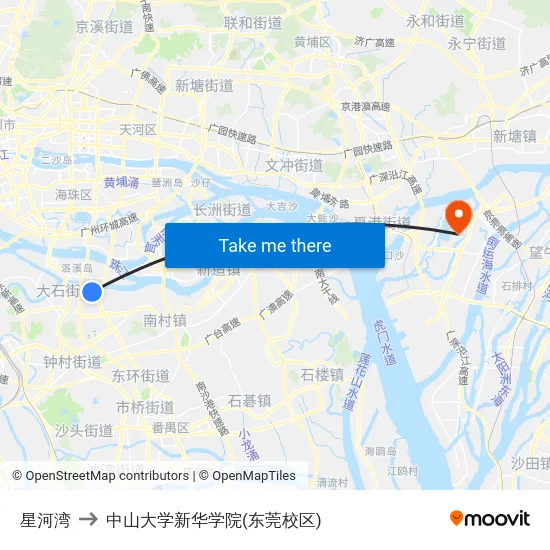 星河湾 to 中山大学新华学院(东莞校区) map