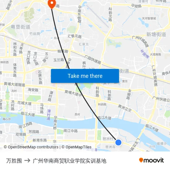 万胜围 to 广州华南商贸职业学院实训基地 map
