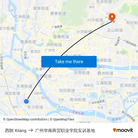 西朗 Xilang to 广州华南商贸职业学院实训基地 map