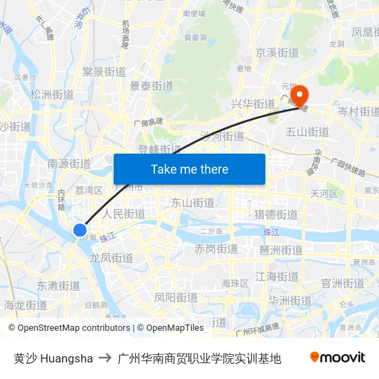 黄沙 Huangsha to 广州华南商贸职业学院实训基地 map
