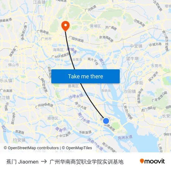 蕉门 Jiaomen to 广州华南商贸职业学院实训基地 map