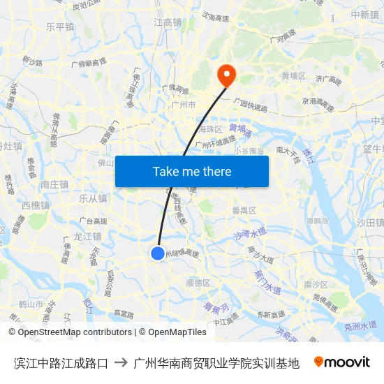 滨江中路江成路口 to 广州华南商贸职业学院实训基地 map