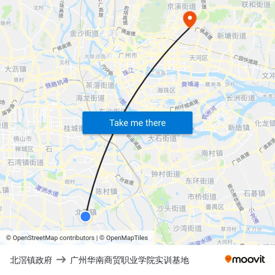 北滘镇政府 to 广州华南商贸职业学院实训基地 map
