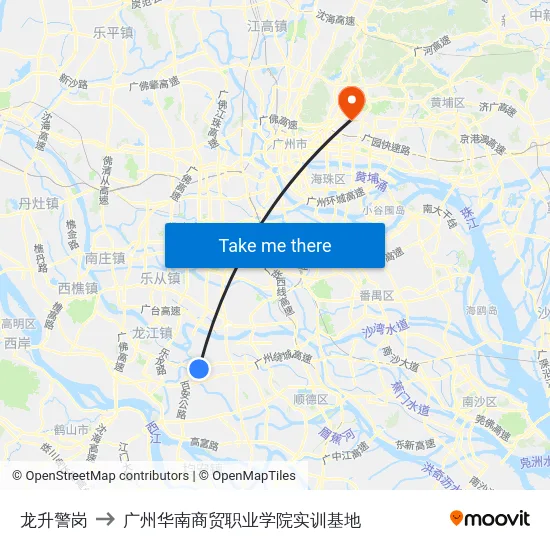 龙升警岗 to 广州华南商贸职业学院实训基地 map