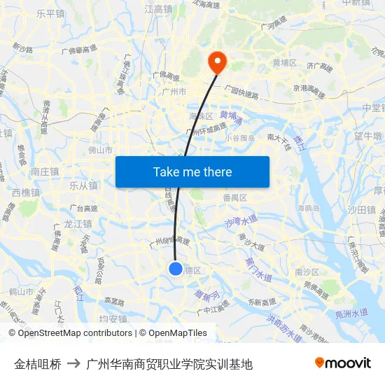 金桔咀桥 to 广州华南商贸职业学院实训基地 map