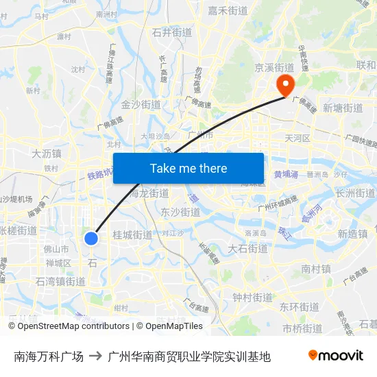 南海万科广场 to 广州华南商贸职业学院实训基地 map