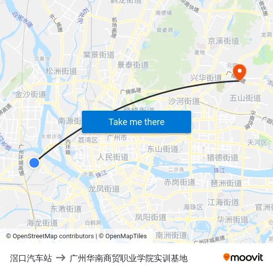 滘口汽车站 to 广州华南商贸职业学院实训基地 map