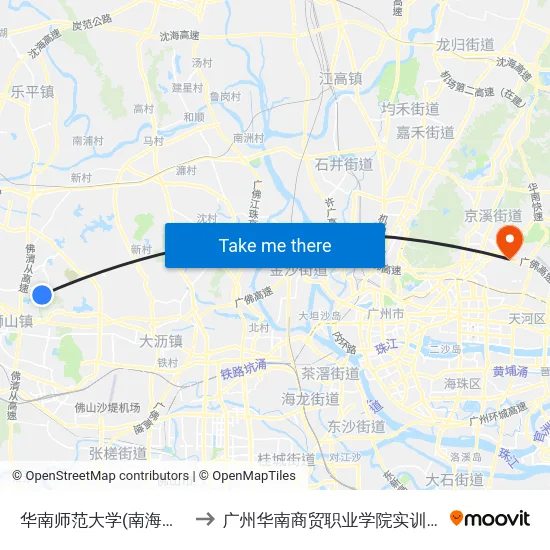 华南师范大学(南海校区) to 广州华南商贸职业学院实训基地 map