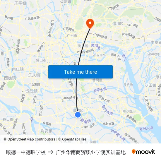 顺德一中德胜学校 to 广州华南商贸职业学院实训基地 map