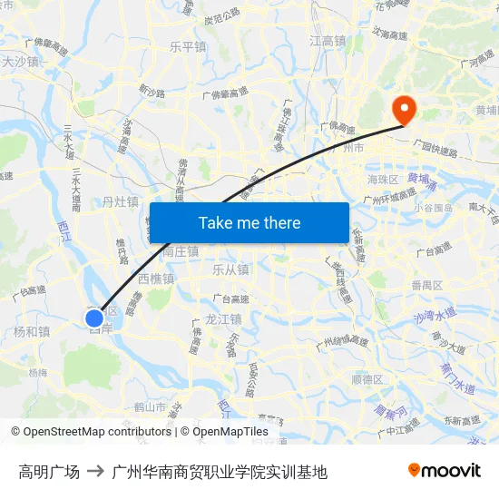 高明广场 to 广州华南商贸职业学院实训基地 map