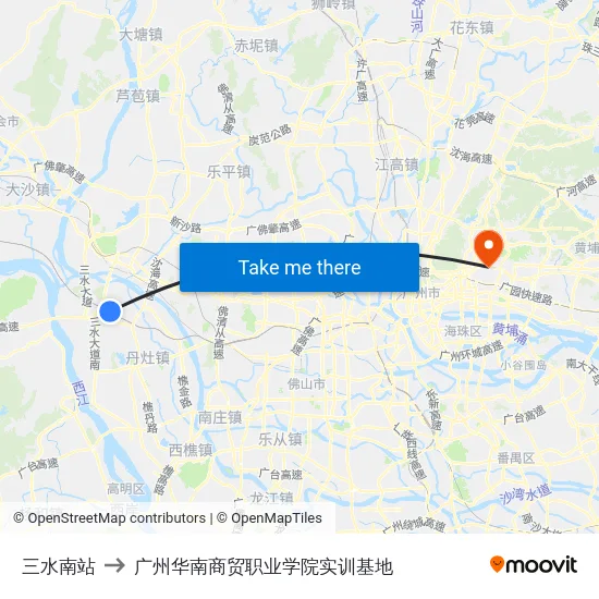 三水南站 to 广州华南商贸职业学院实训基地 map