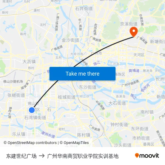 东建世纪广场 to 广州华南商贸职业学院实训基地 map