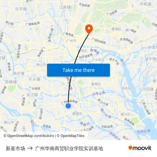 新基市场 to 广州华南商贸职业学院实训基地 map