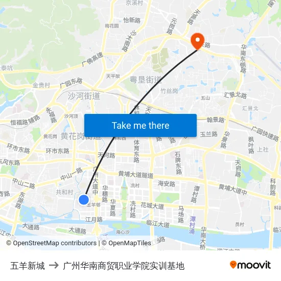 五羊新城 to 广州华南商贸职业学院实训基地 map