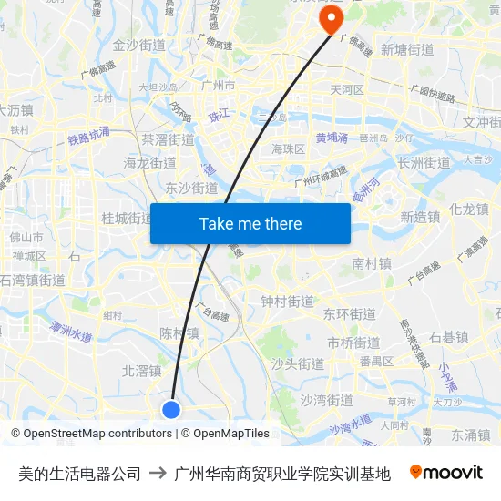 美的生活电器公司 to 广州华南商贸职业学院实训基地 map
