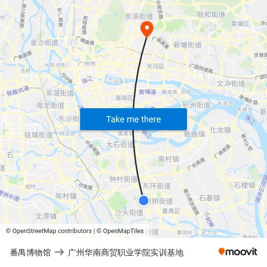 番禺博物馆 to 广州华南商贸职业学院实训基地 map
