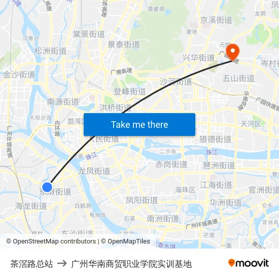 茶滘路总站 to 广州华南商贸职业学院实训基地 map