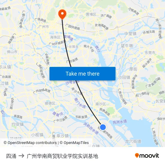 四涌 to 广州华南商贸职业学院实训基地 map
