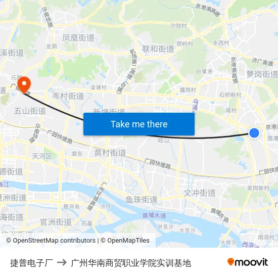 捷普电子厂 to 广州华南商贸职业学院实训基地 map