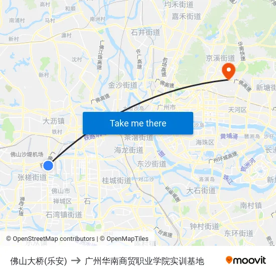 佛山大桥(乐安) to 广州华南商贸职业学院实训基地 map