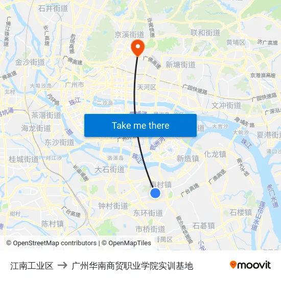 江南工业区 to 广州华南商贸职业学院实训基地 map
