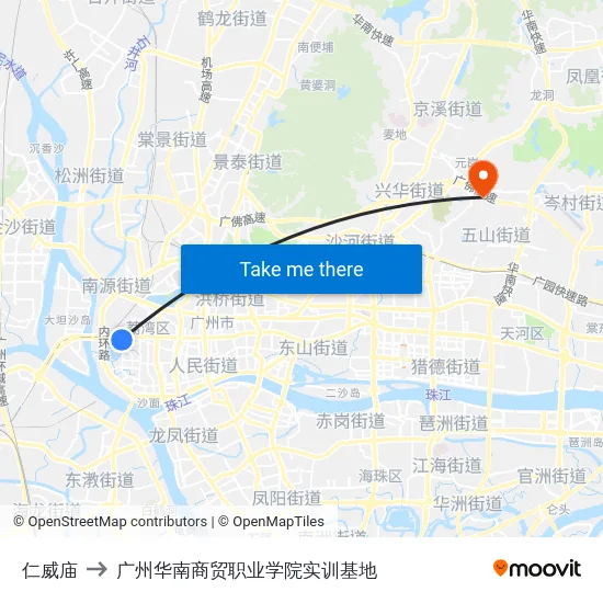 仁威庙 to 广州华南商贸职业学院实训基地 map