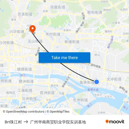 Brt珠江村 to 广州华南商贸职业学院实训基地 map