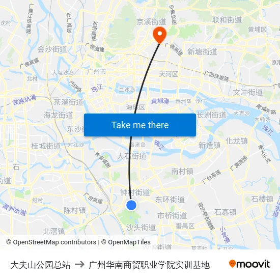 大夫山公园总站 to 广州华南商贸职业学院实训基地 map